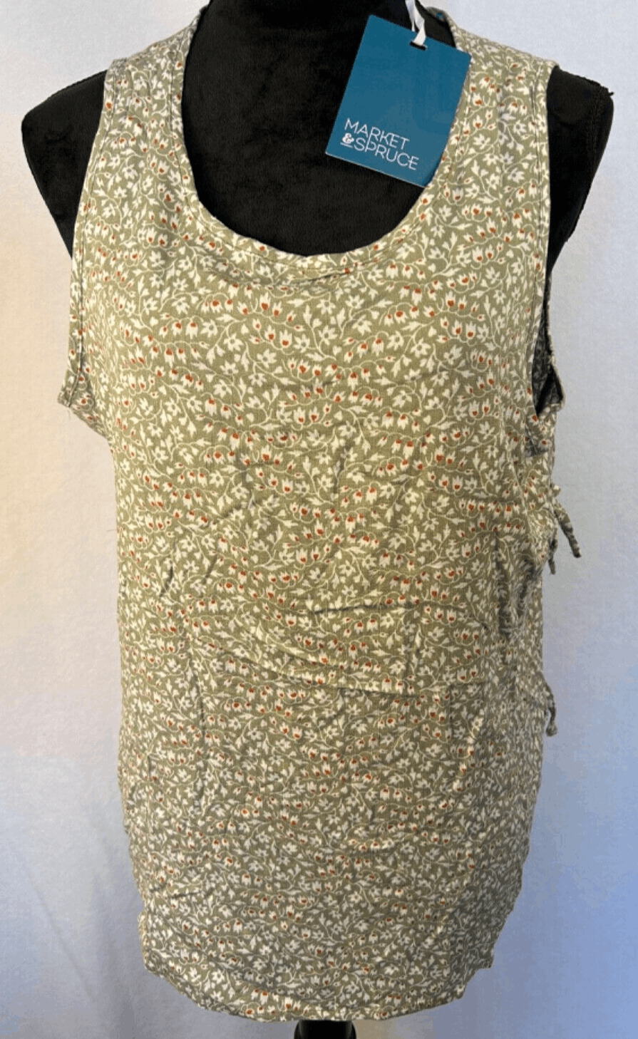 NWT Market & Spruce Olive Floral Tank Top WGW11012, L