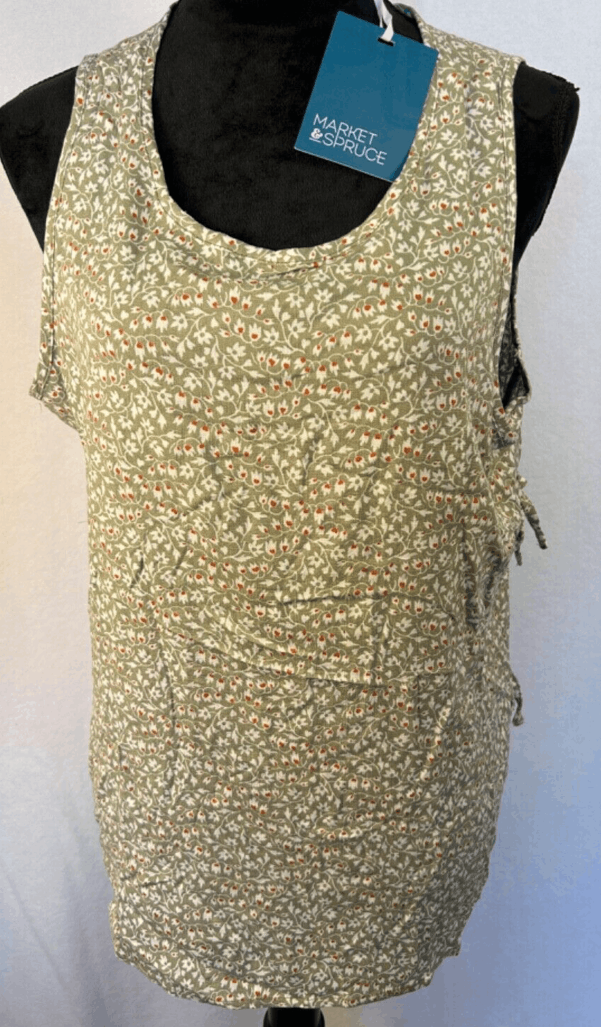 NWT Market & Spruce Olive Floral Tank Top WGW11012, XL