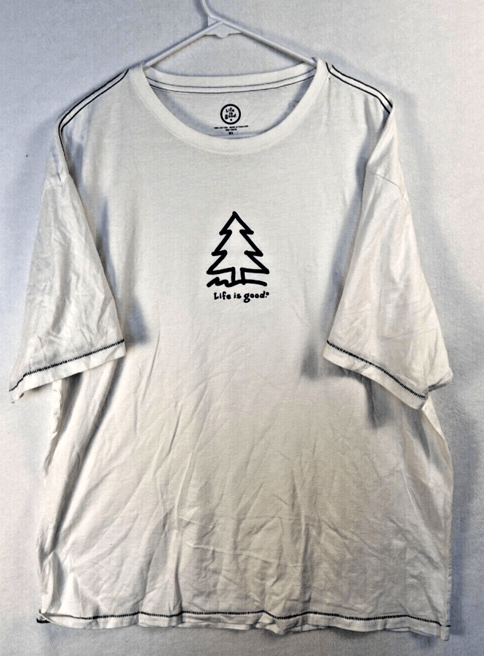 NWT Mens Life is Good Shirt XL Pine Tree White Overstitched Hem Detail
