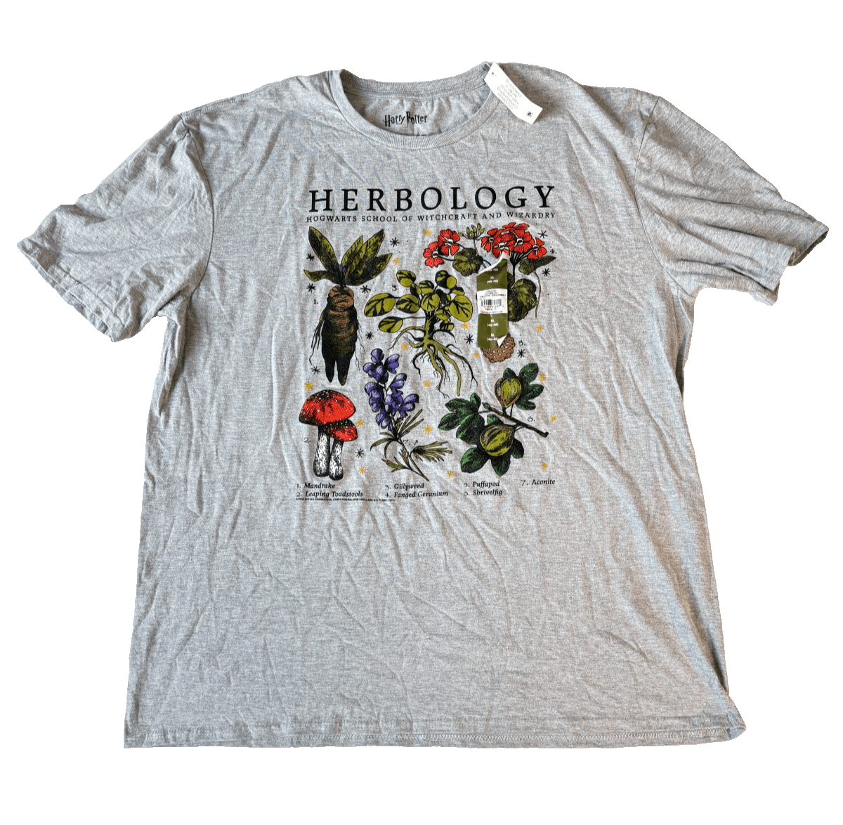 NWT Official Harry Potter Herbology T-Shirt Gray Heather XL