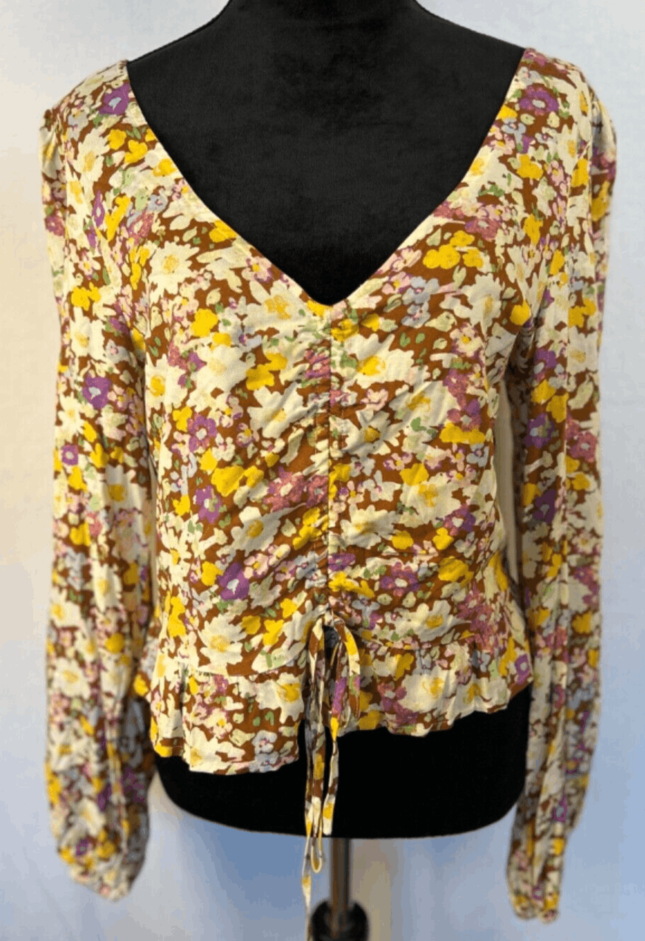 NWT Sanctuary Drawn To You Blouse Women's Floral Crop Top V Neck Sunny Field, L