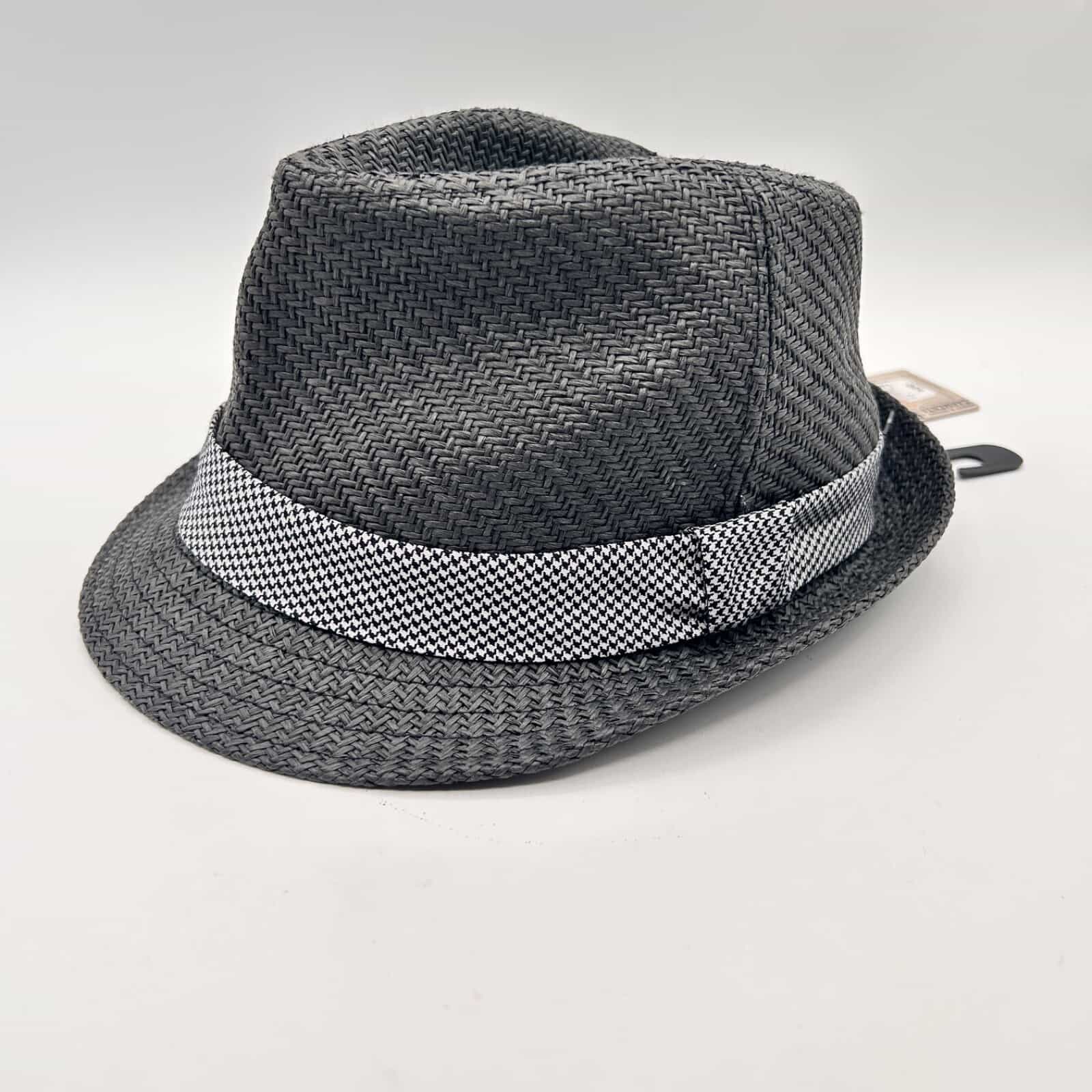 NWT St. Johns Bay Fedora Dark Gray Houndstooth Hat Band Small/Med