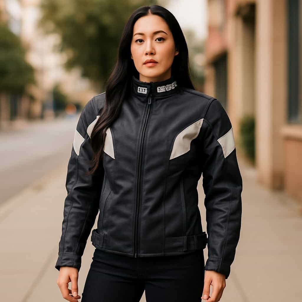 Sedici Women’s Black & White Motorcycle Jacket Zip Out Liner SEDM13 Size XS