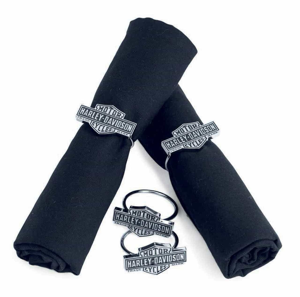 Set of 4 Harley-Davidson® Bar & Shield Napkin Rings Silver/Black 96811-14V
