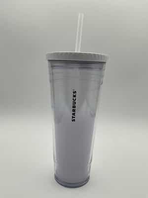STARBUCKS 2012 Ombre White Venti Cold Cup Tumbler Clear Lid with Straw 24oz GUC