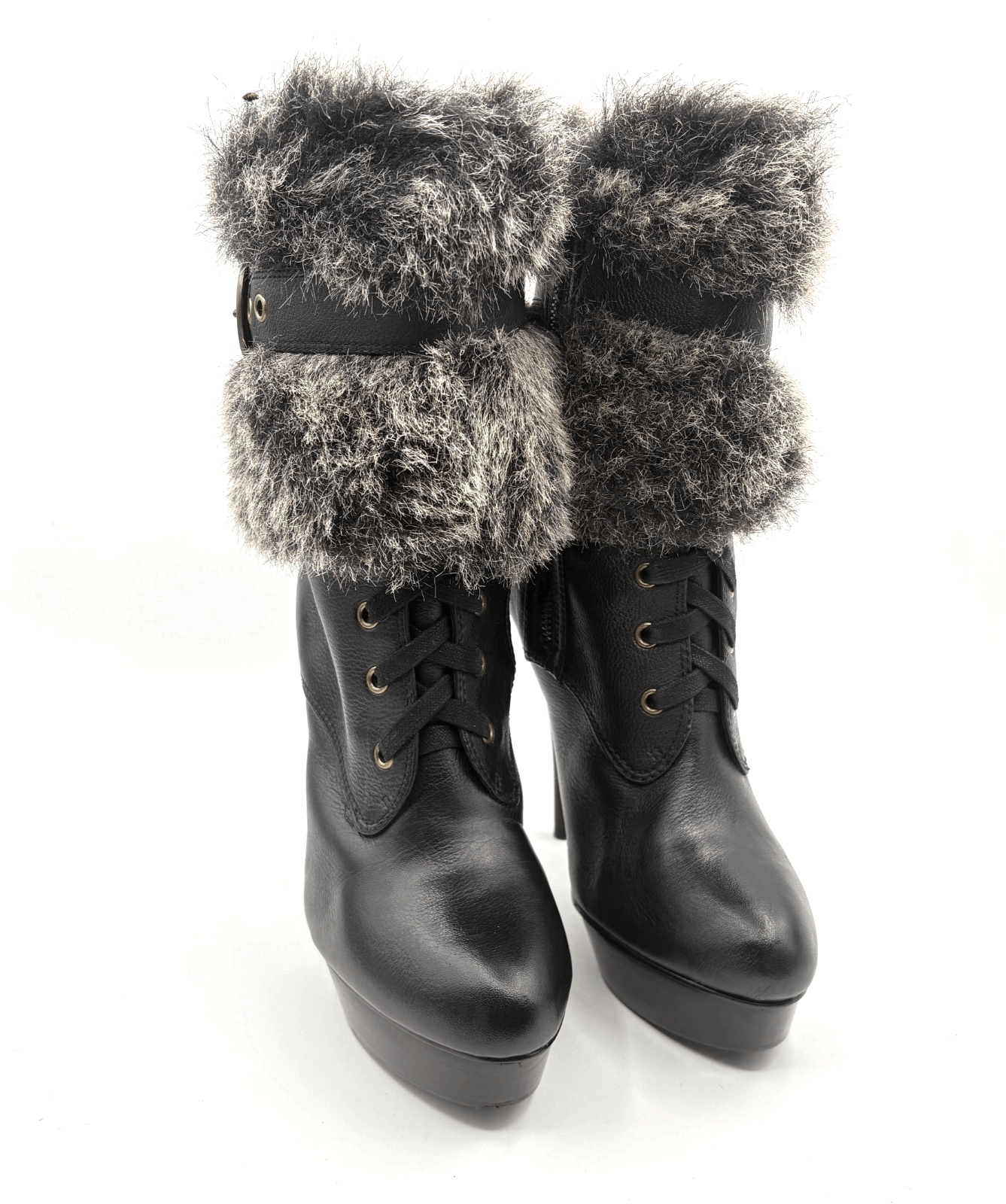 Steve Madden 'Claus' Black Platform Faux Fur Boots Black leather Women's Size 10