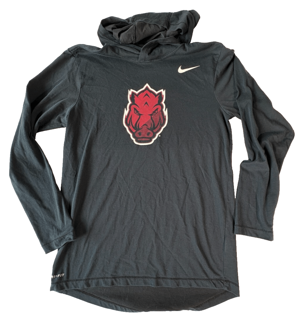The NIKE Tee Arkansas Razorbacks Men's Black Dri-Fit Hoodie Lightweight Small