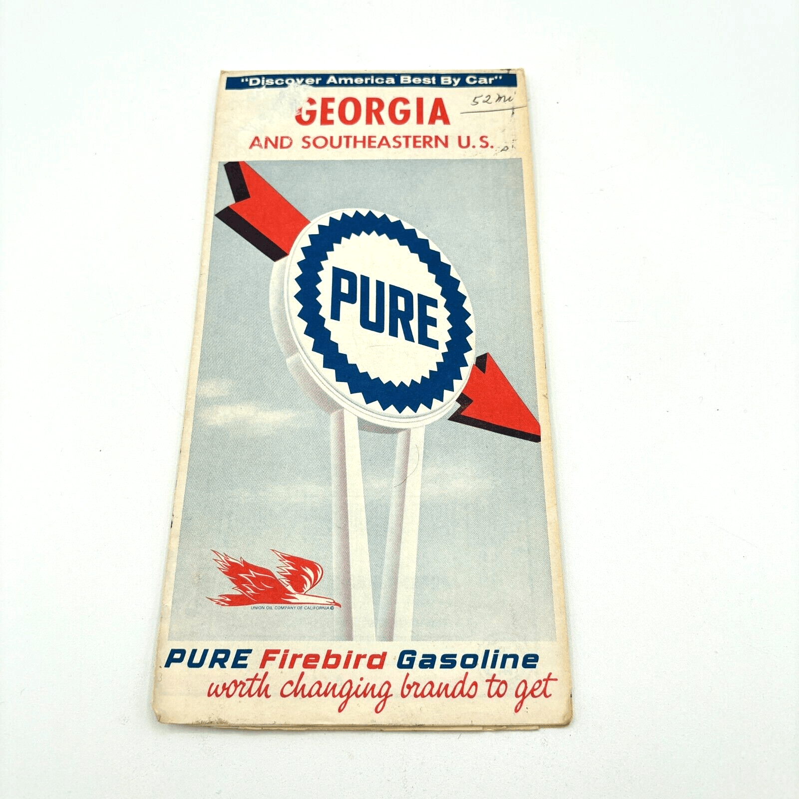 Vintage 1966 Pure Gasoline Map of Georgia and the Southeastern U.S.