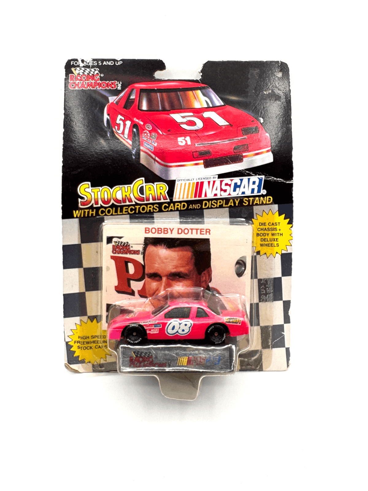 Vintage 1991 Sealed Racing Champions Die Cast, Display Stand & Card Bobby Dotter