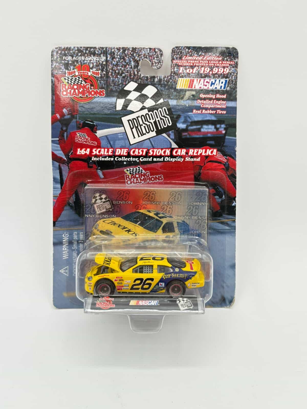 Vintage 1999 Sealed Racing Champions Die Cast Display Stand & Card Johnny Benson