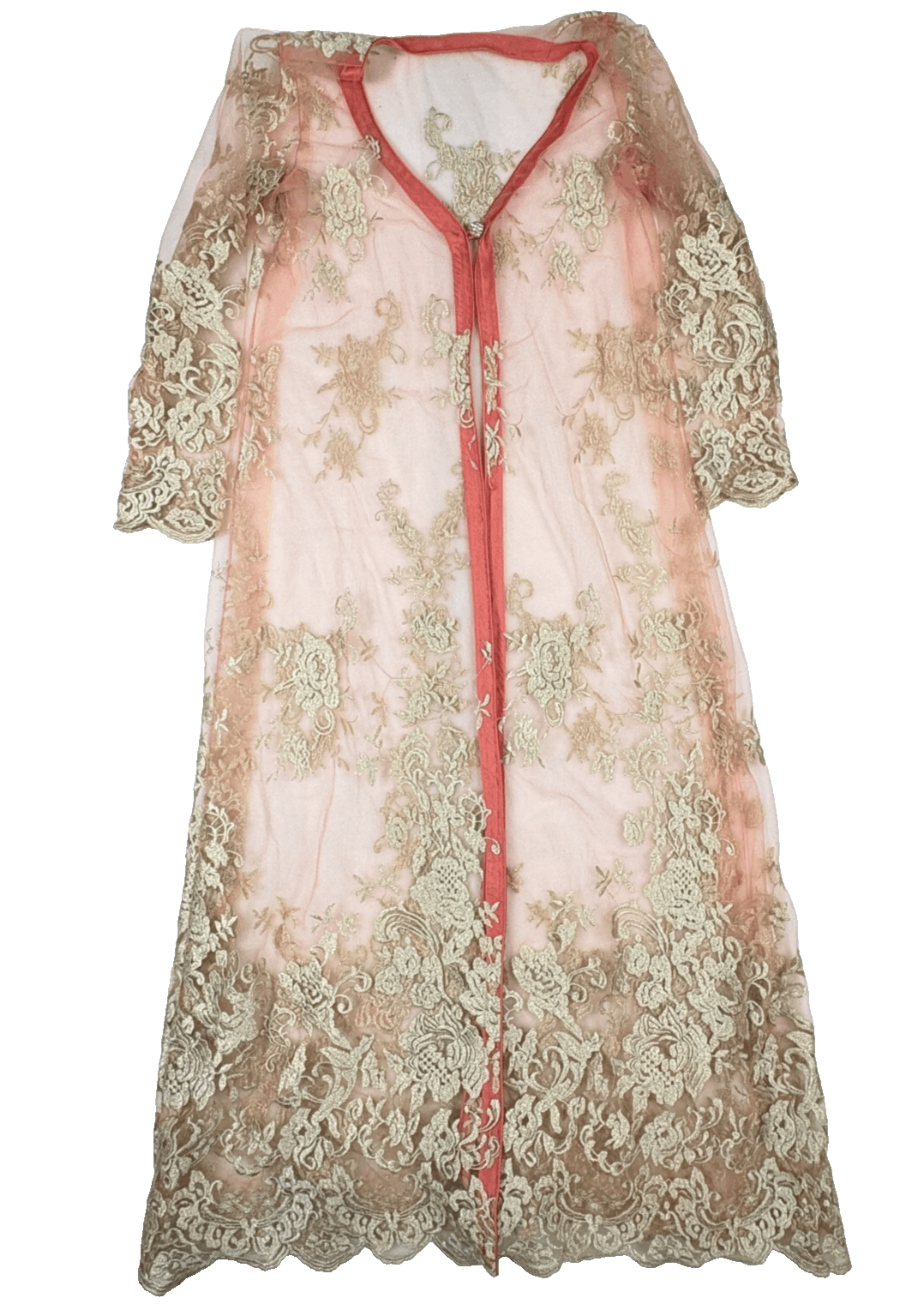 Vintage '60s Sheer Rose Coverup Gold Embroidered Flowers See Description