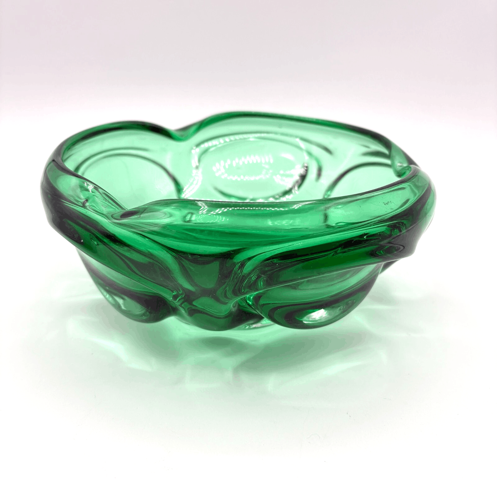 Vintage 70's? Bright Green Glass Ashtray Porthole Design Heavy