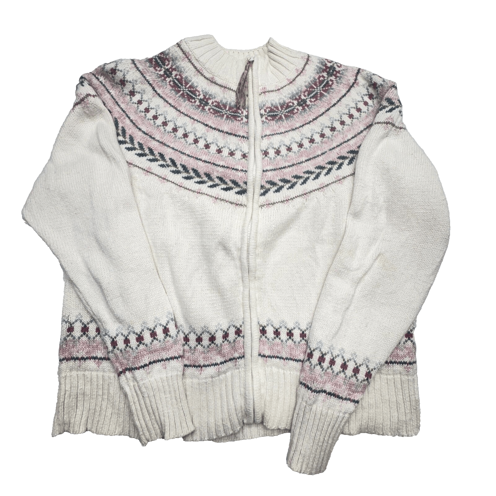 Vintage Tiara International Women's Ivory Zip Up Knit Sweater Large