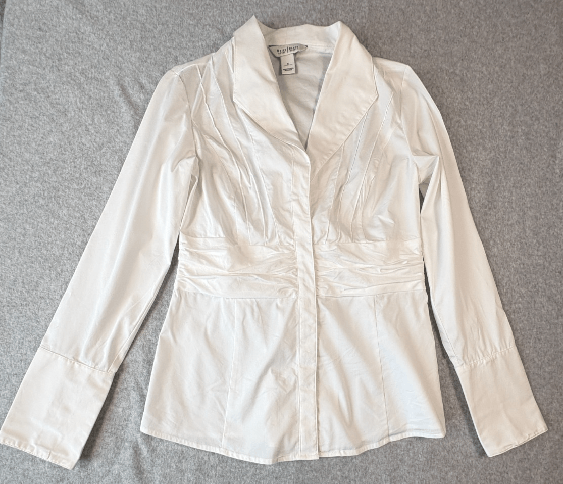 White House Black Market Blouse Shirred Waist French Cuffs Small White