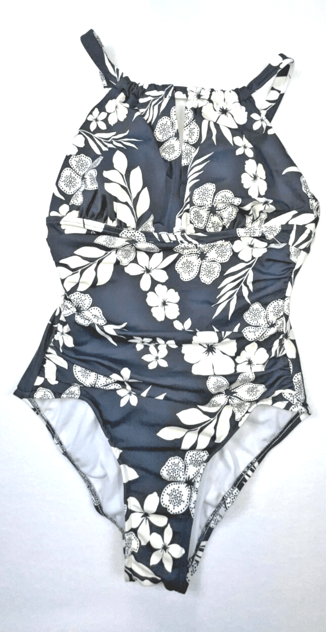 Women's High Neck One Piece Swimsuit Dark Gray/White Size 8 Unbranded