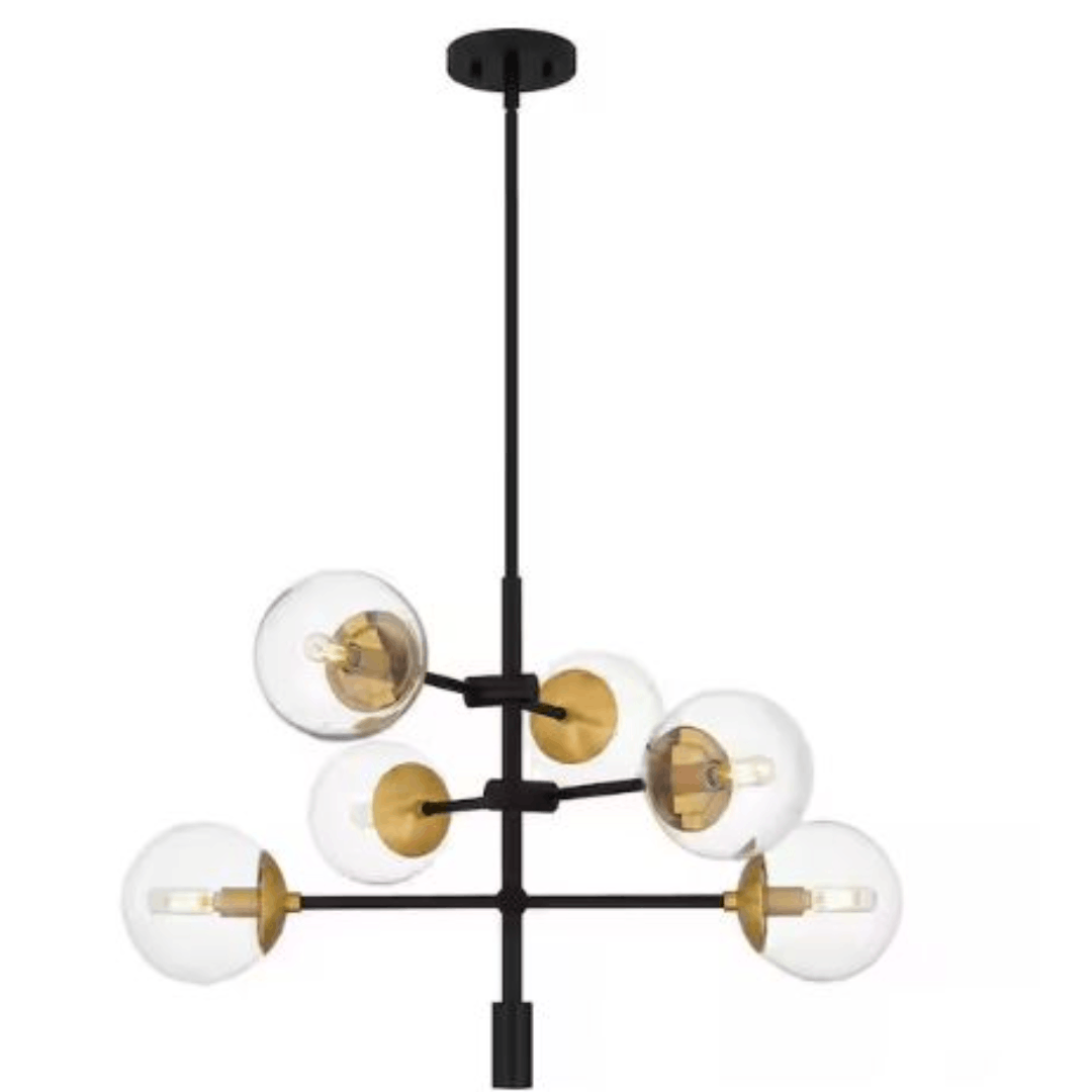 DSI LIGHTING DSHD36985A 6-Light Matte Black and Gold Cluster Chandelier with Clear Glass Shades