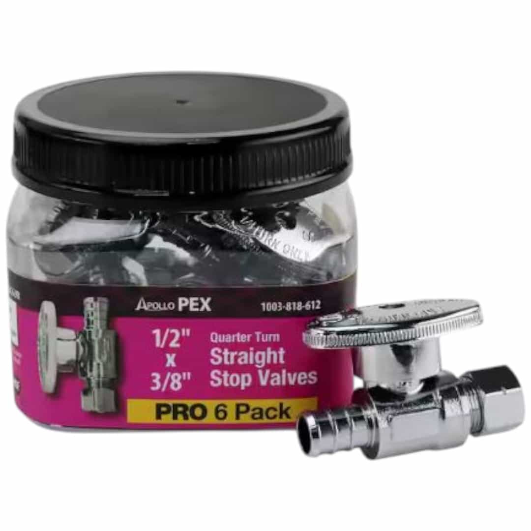 Apollo APXVS1238C6JR 1/2 in. Chrome-Plated Brass PEX-B Barb x 3/8 in. Compression Quarter-Turn Straight Stop Valve Pro Pack (6-Pack)