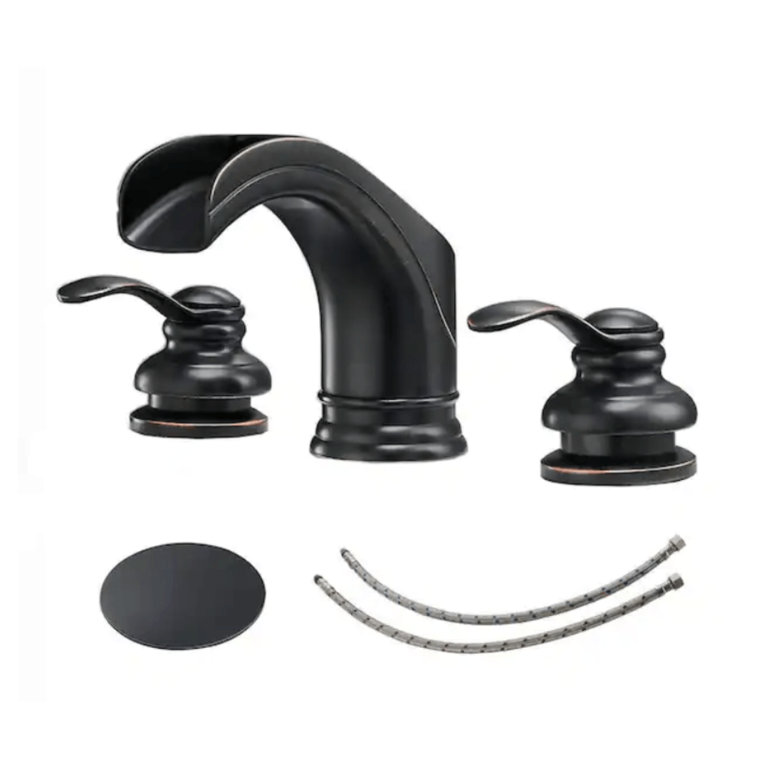 BWE A-96562-ORB-S-2 8 in. Waterfall 2-Handle Bathroom Widespread Sink Faucet With Pop-up Drain Assembly in Spot Resist Oil Rubbed Bronze