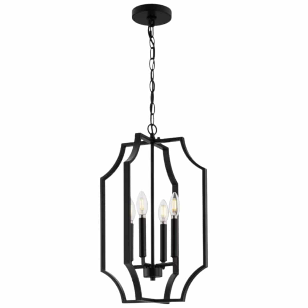 Progress Lighting P500466-31M Cloverhill Collection 13.5 in. 4-Light Matte Black Transitional Pendant for Hall and amp; Foyer and Kitchen