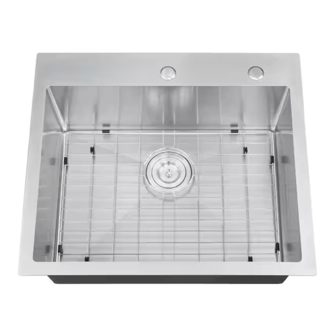 Attop TM-252209R10 Handmade Stainless steel 25 in. Single Bowl Top Mount Scratch-Resistant Nano Drop-in Kitchen Sink With Bottom Grid