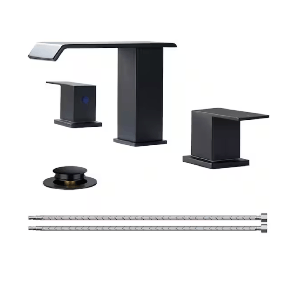 Androme A31A8B 8 in. Widespread Double Handle 3-Hole Bathroom Faucet with Metal Pop-up Drain in Matte Black