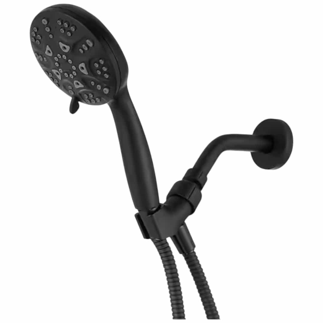 BWE A-9H-7803-B 6-Spray 4.3 in. Wall Mount Handheld Shower Head 1.8 GPM Extra Long Stainless Steel Hose and Adjustable Bracket in Black