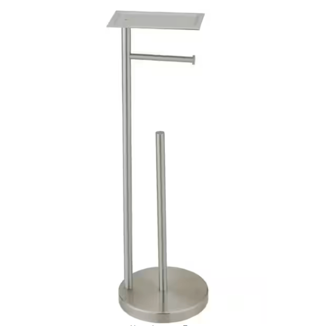 BWE A-91030-N Round Free Standing Toilet Paper Holder with Top Storage Shelf in Brushed Nickel