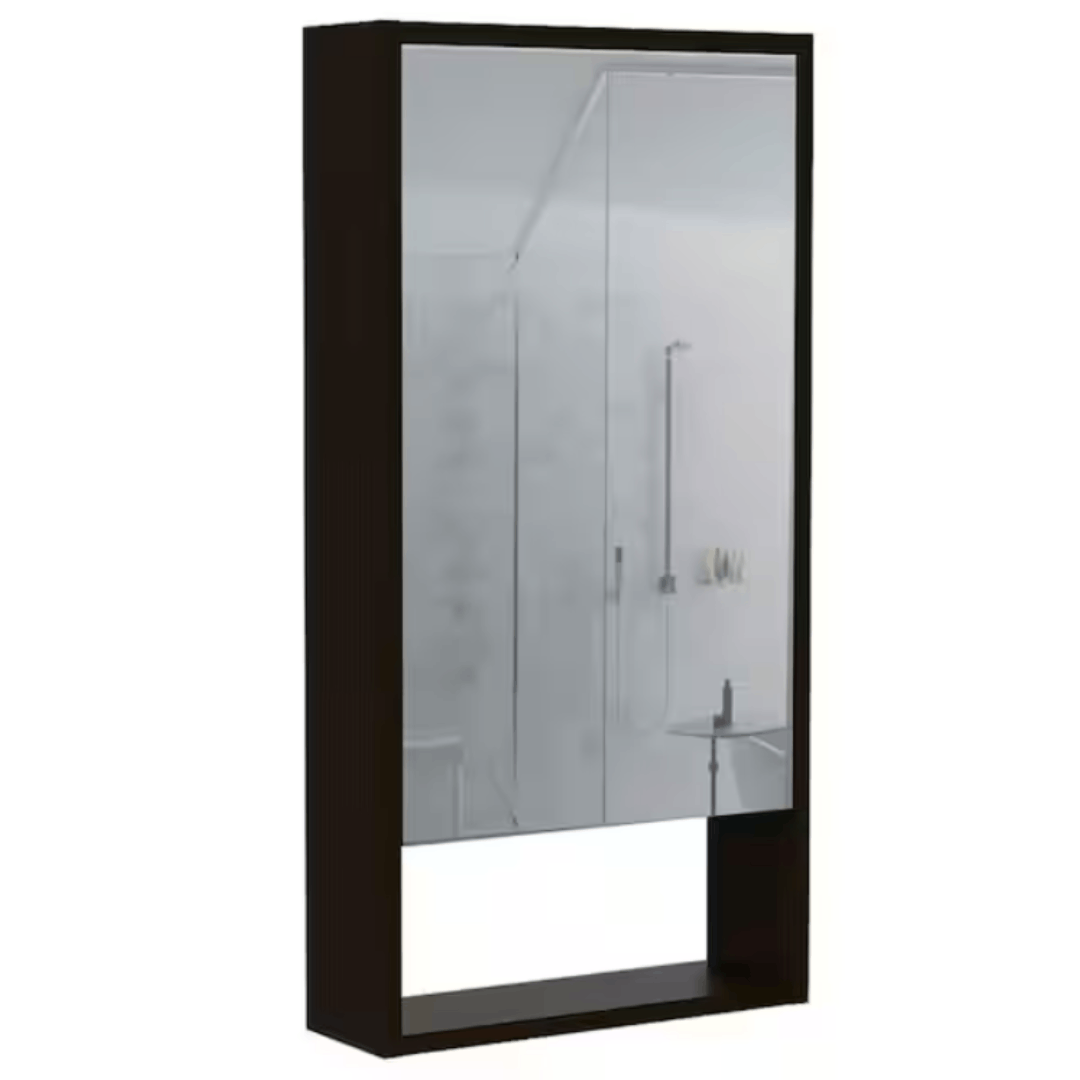Amucolo FM-CYB1-753 17.9 in. W x 35.4 in. H Black Rectangular Wall Surface Mount Bathroom Storage Medicine Cabinet with Mirror