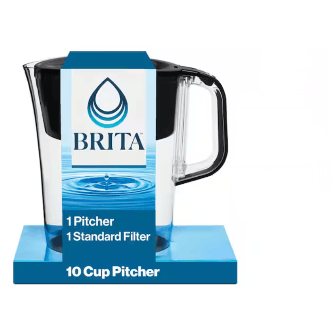 Brita 10060258506850 Tahoe 10-Cup Large Water Filter Pitcher in Black with 1-Standard Filter, BPA Free