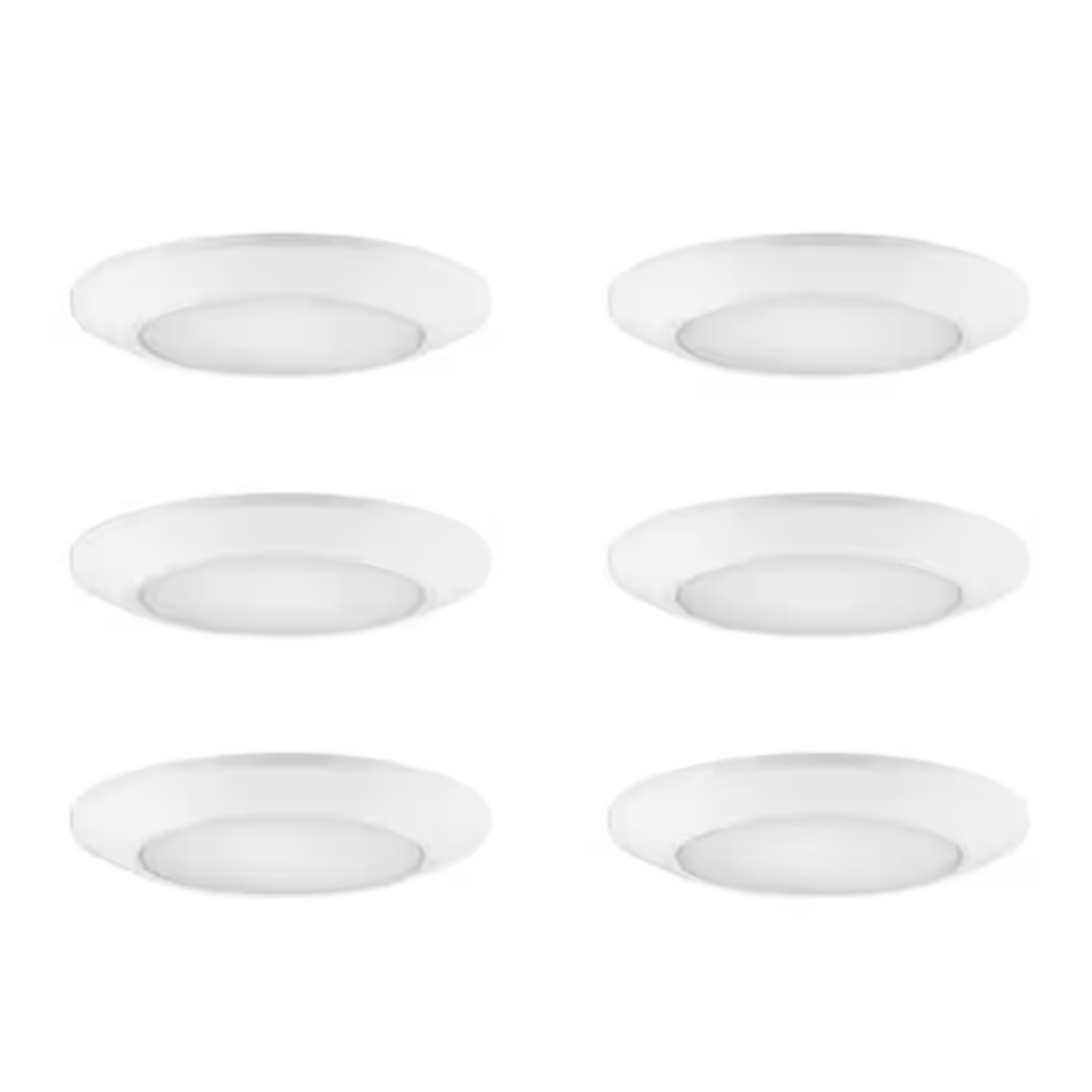 Commercial Electric A01061303A 6 in. White Disk Light LED Flush Mount Light Fixture 600-900-1100 Lumens 2700K-5000K Dimmable J-Box Compatible (6-Pack)
