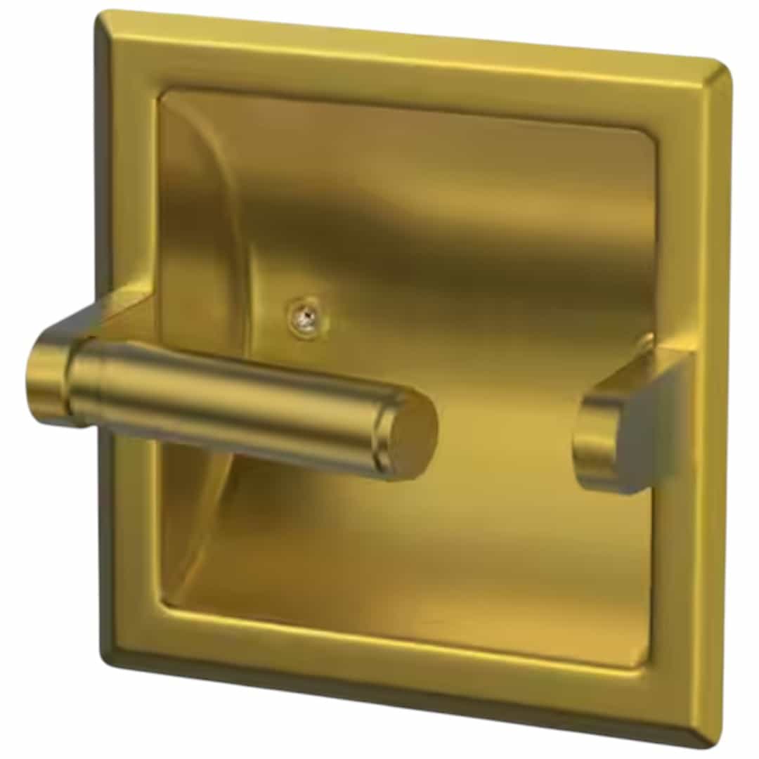 FORIOUS HH0204G Bathroom Recessed Toilet Paper Holder Wall Mount Rear Mounting Bracket Included Gold in Bathroom