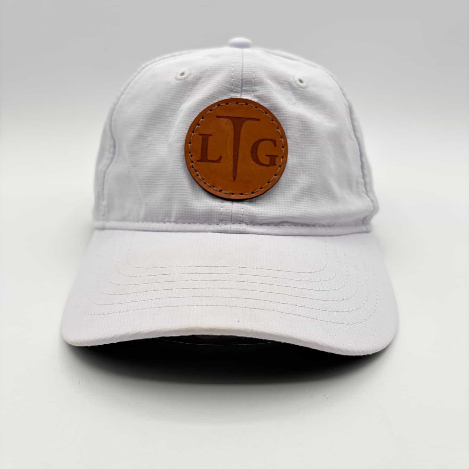 EUC Outdoor Caps White with Leather Patch L G Adjustable