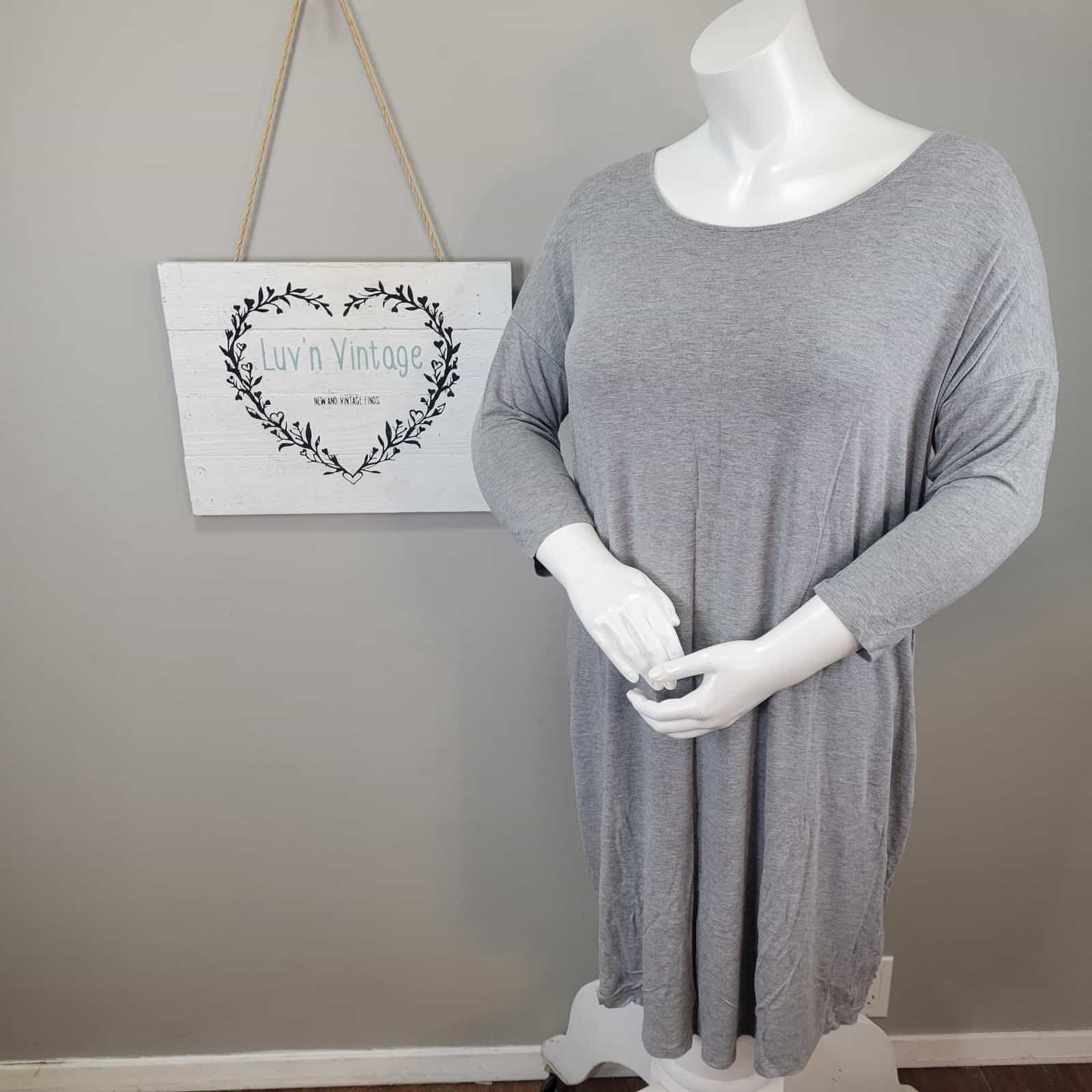 Liz Lange Maternity Gray T-Shirt Dress Casual 3/4 Sleeve Tunic Dress Size L
