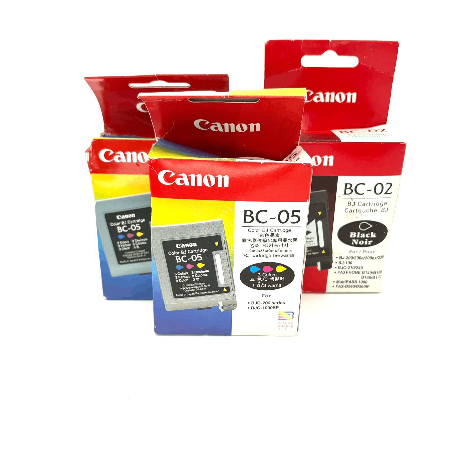 Lot of 3 Canon Ink Cartridges 2 X BC-05 Tri-Color, 1 X BC-02 Black