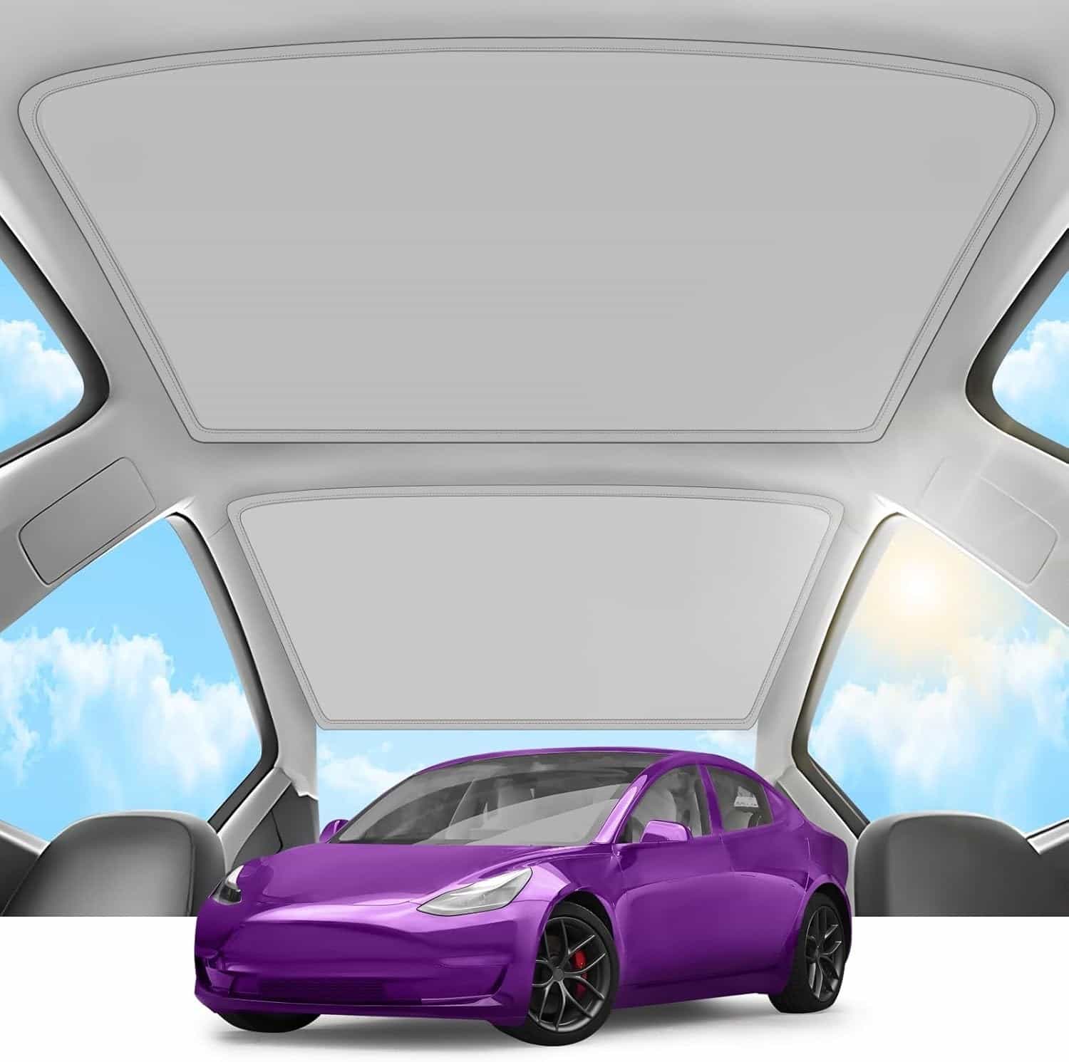 New Front & Rear Roof Sunshades Top Windows Tesla Model 3 '21 - '23 Light Gray