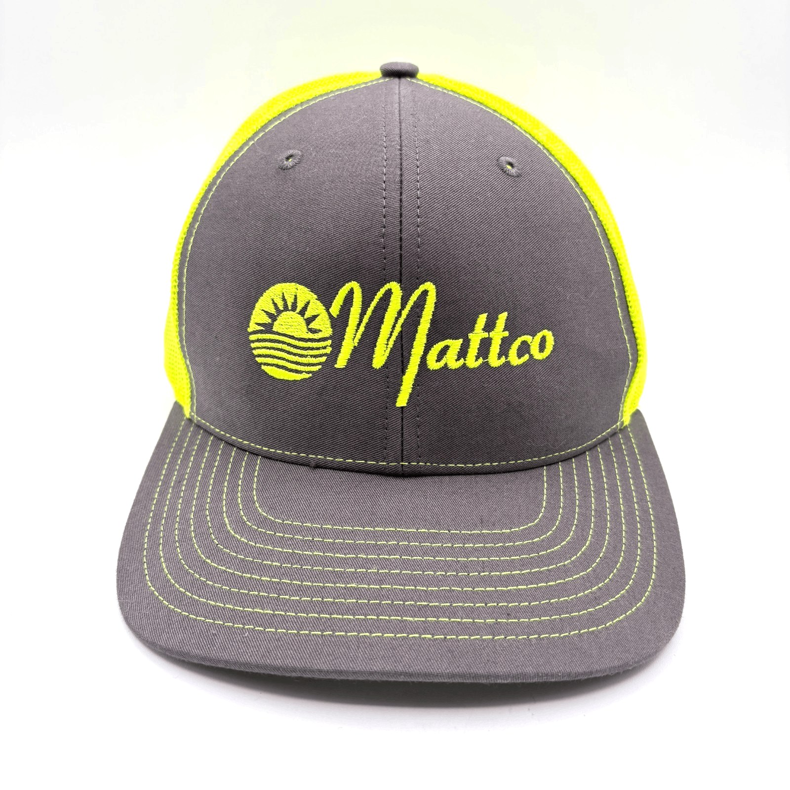 New Richardson 112 Mattco Gray & Chartreuse Mesh Trucker Snapback Cap
