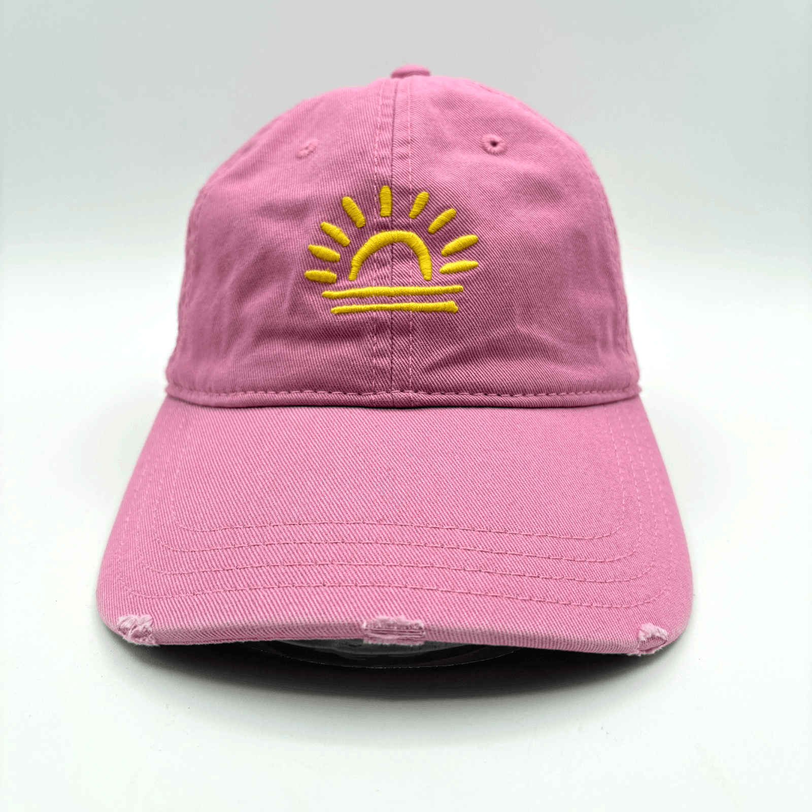 NWT Aerie Women's Pink Embroidered Sunrise Distressed Adjustable Cap