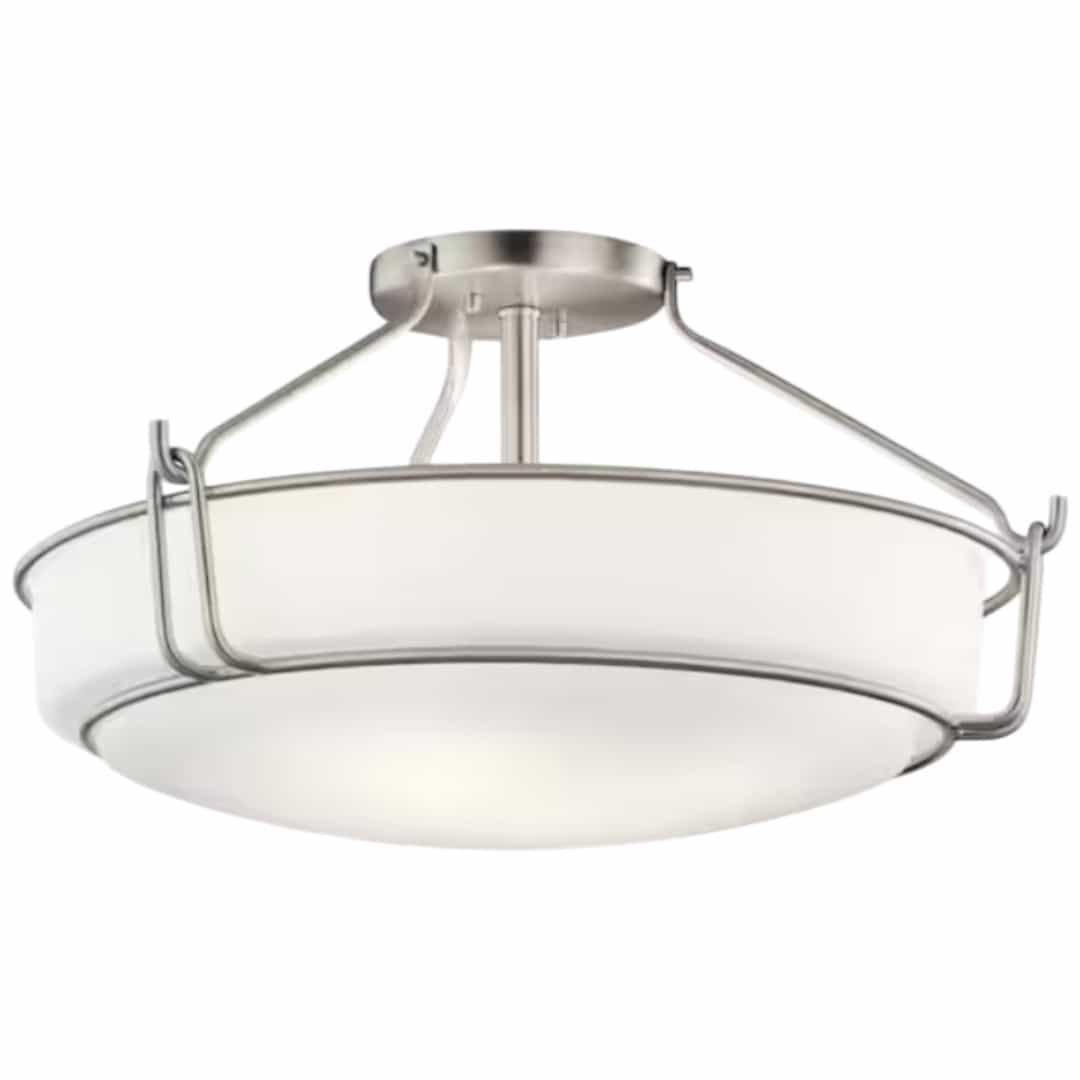 KICHLER 44086NI Alkire 22 in. 4-Light Brushed Nickel Hallway Transitional Semi-Flush Mount Ceiling Light with Frosted Glass