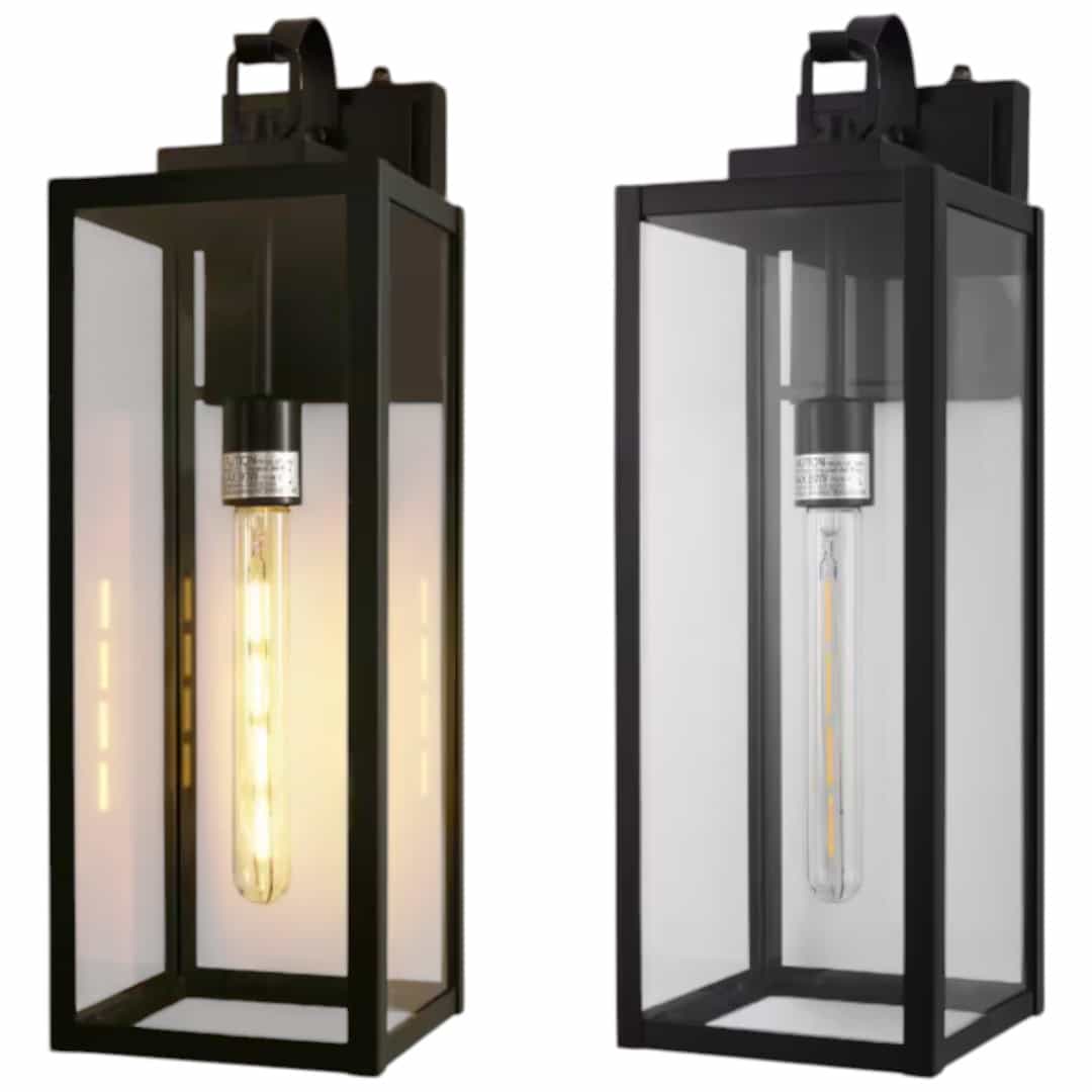 YANSUN HA-WB00301ABL-2 20 in. 2-Pack Large Black Outdoor Wall Lantern Sconce Waterproof with Dusk to Dawn for Porch LED Bulbs Included