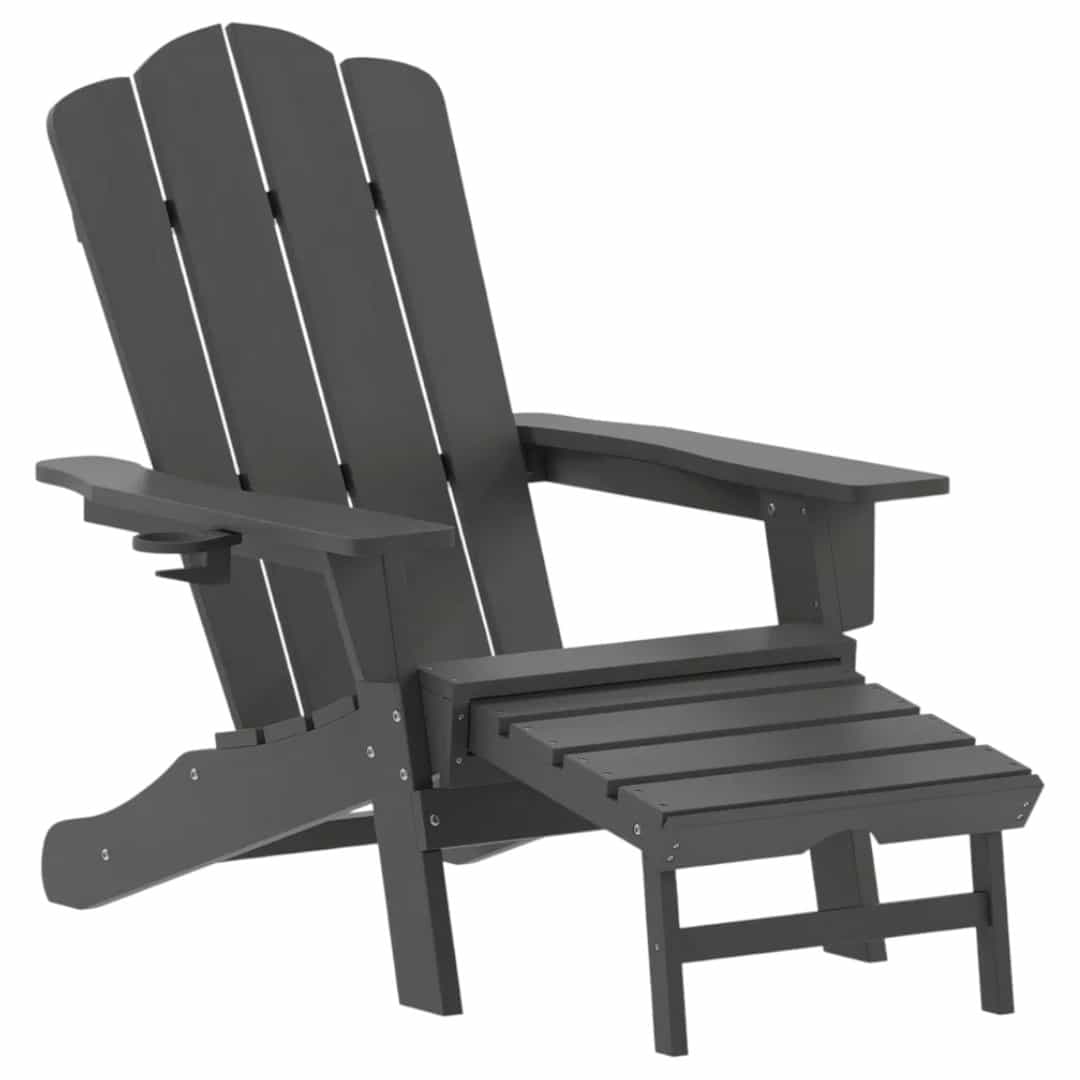 Flash Furniture 89136731 Newport HDPE Adirondack Chair with Cup Holder and Pull Out Ottoman, All-Weather HDPE Indoor/Outdoor Lounge Chair