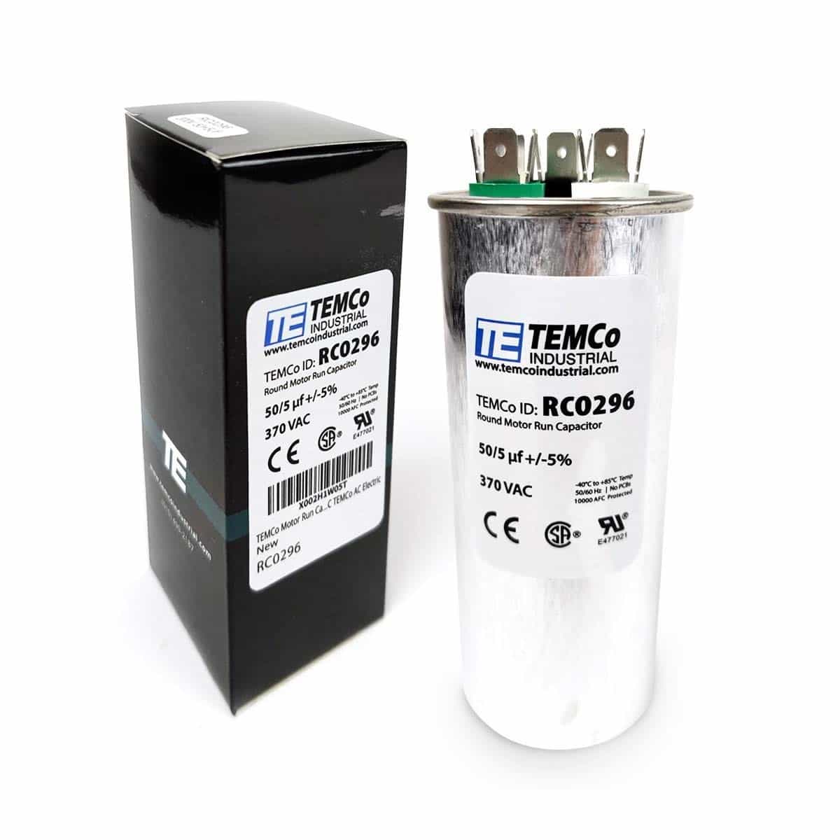 TEMCo 50/5 uF +/-5 Motor Run Capacitor RC0296, 50/5 MFD, 370V, Round, 50/60Hz