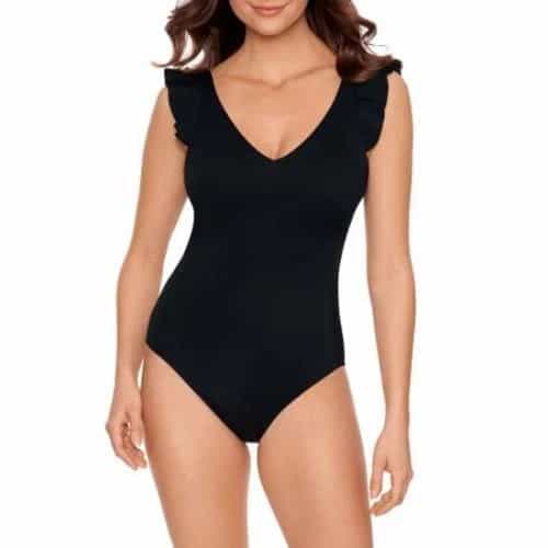 Time and Tru Misses Swimsuit Black Ruffle Strap One Pc Bathing Suit L(12-14)