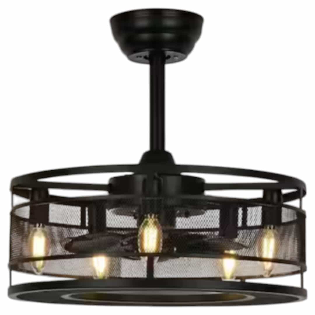 JAZAVA HDLTDCF200BK18 18 in. Indoor Black 100-240-Volt Low Profile Cage Ceiling Fan with Light