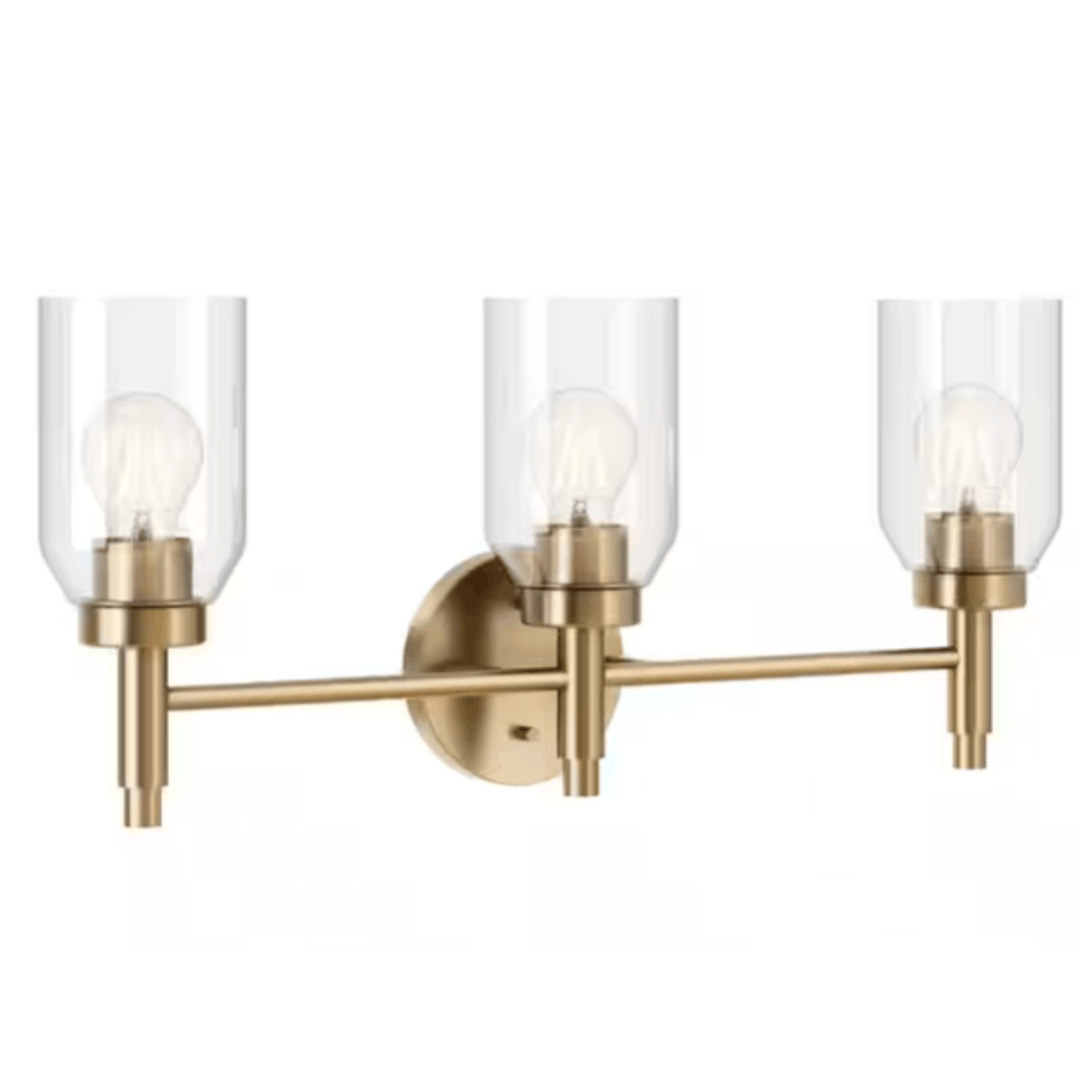 KICHLER 55185CPZ Madden 24 in. 3-Light Champagne Bronze Modern Bathroom Vanity Light with Clear Glass