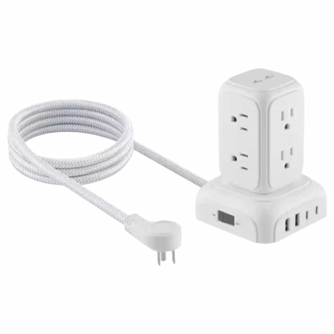 LTS-P03 6 ft. 8-Outlet Surge Protector Mini Tower with 2 USB-A and 2 USB-C, White