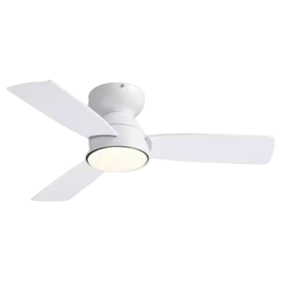 Pacific Core HDSAT-1177-02 32 in. Smart Indoor Modern White Low Profile Flush Mount Ceiling Fan with Integrated Dimmable LED with Remote Included