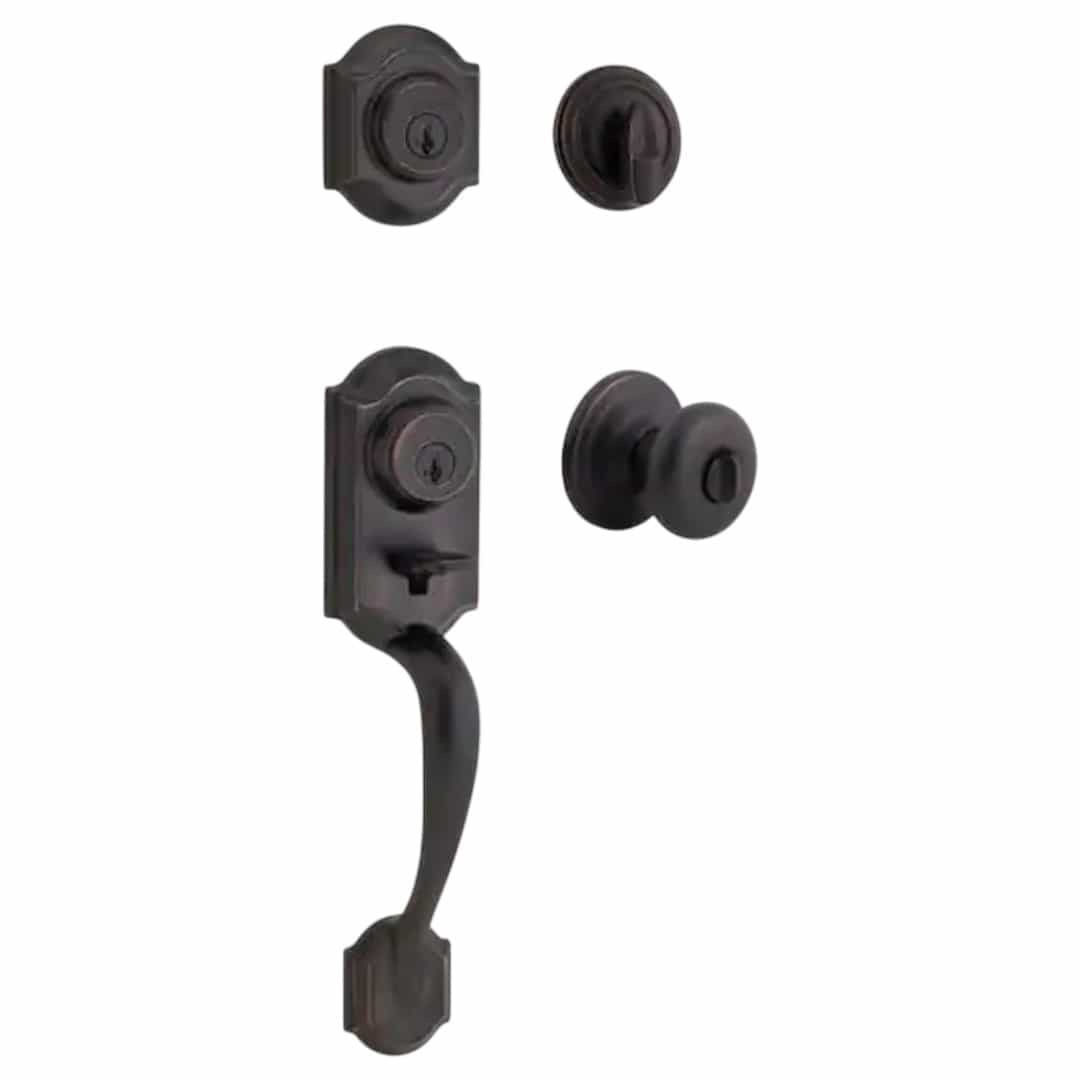 Kwikset 553MNHXJ 11P SMT CP Montara Venetian Bronze Single Cylinder Door Handleset with Juno Entry Door Knob Featuring SmartKey Security