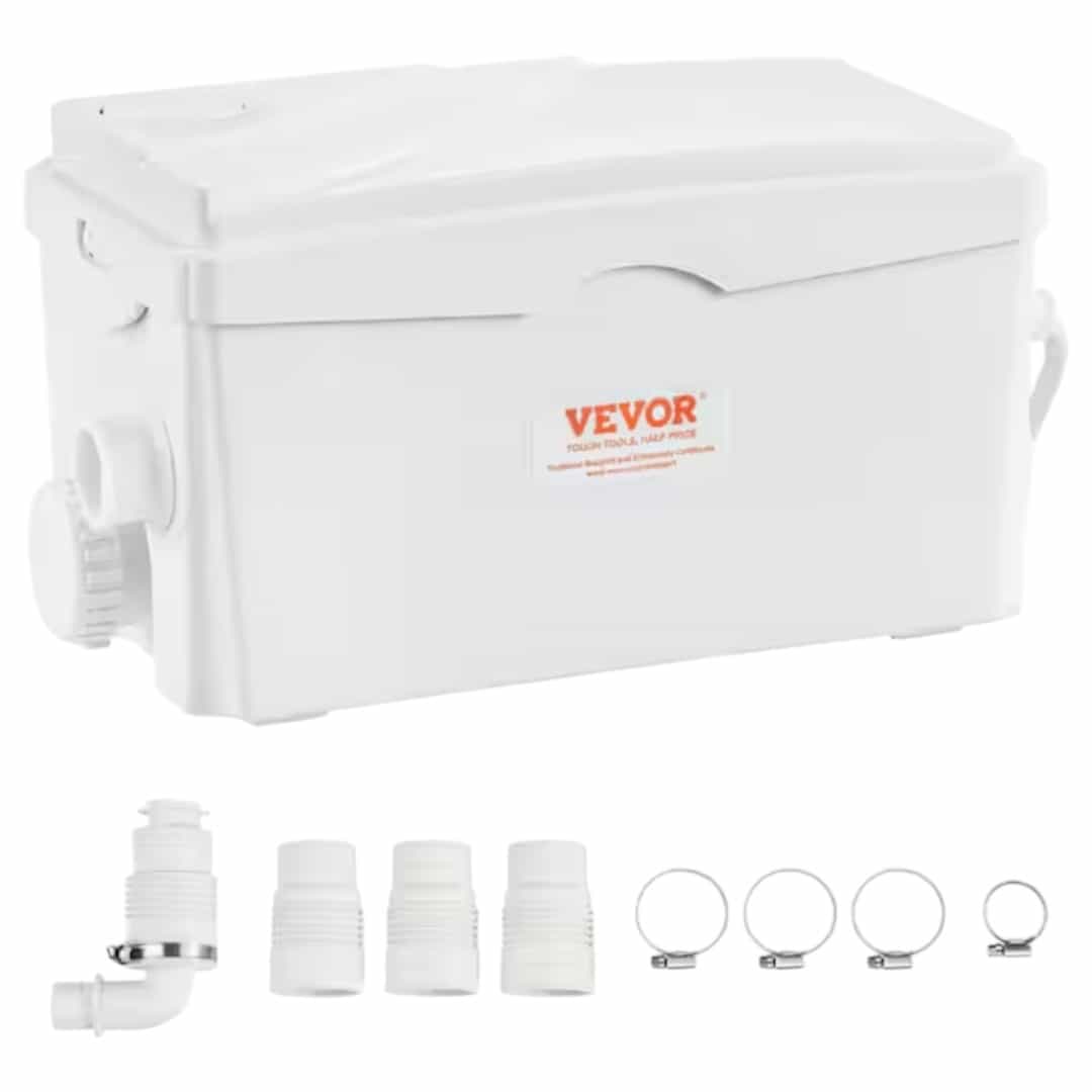 VEVOR HSB300W7M38M3TZY0V1 Macerator Pump, 350W, 6000 L/h Flow, 23 ft. 7 m Head, Macerator Sewerage Sump Pump with 3 Water Inlets for Basement
