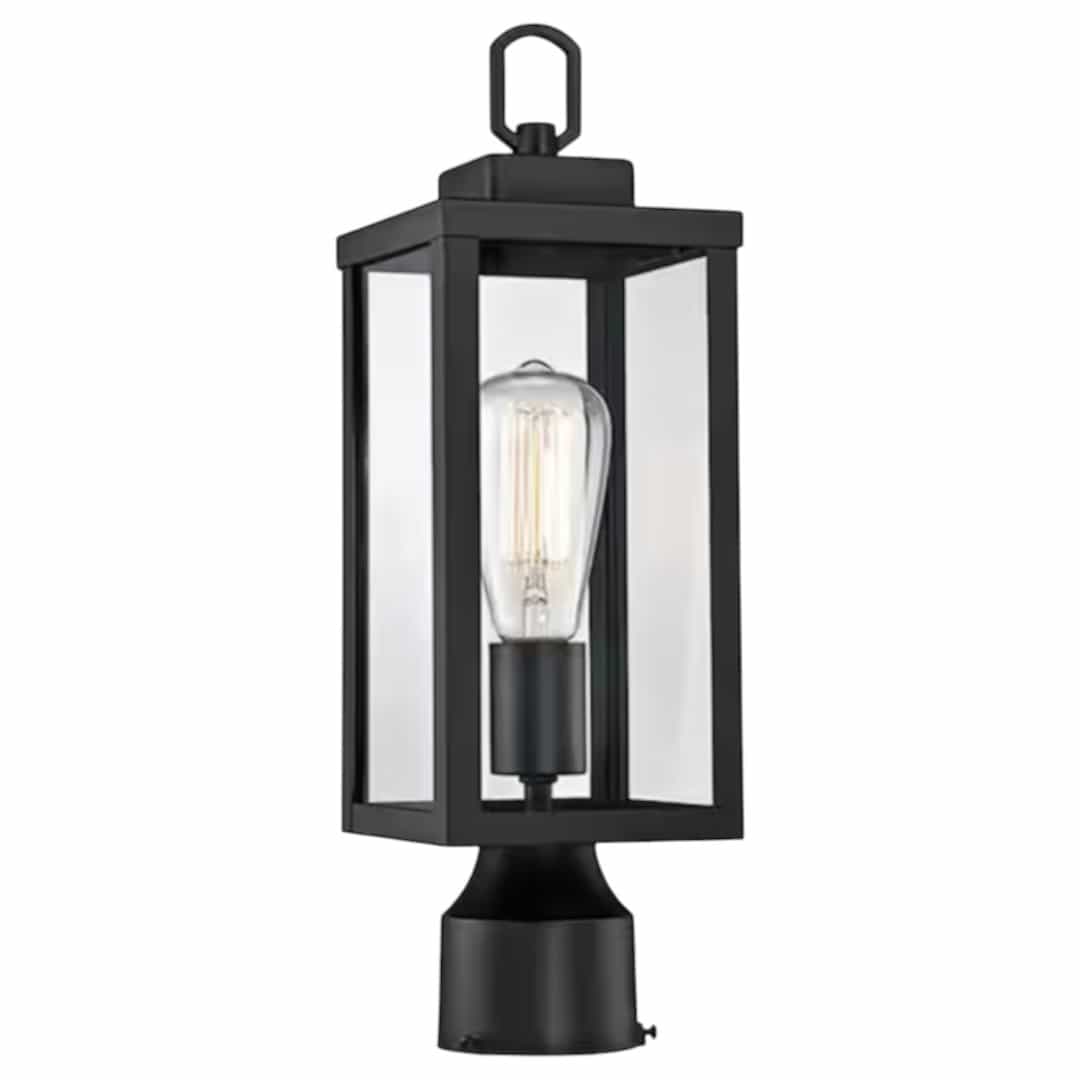 Uixe SSINL12161 Modern 16.5 in. 1-Light Black Outdoor Post Light Dimmable with Clear glass Shade(1-Pack)