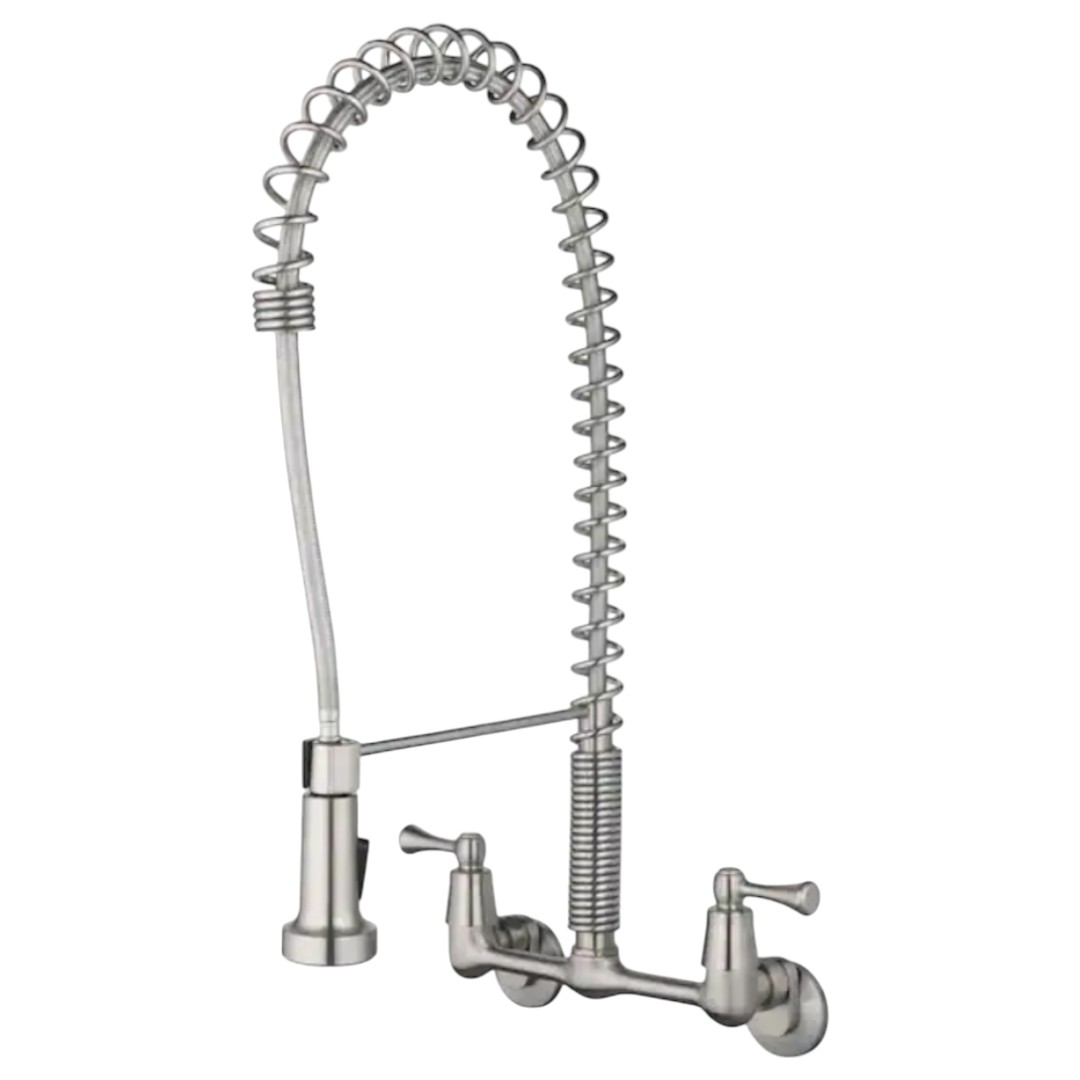 Tosca 255-K821-SS-T 2-Handle Wall-Mount Pull-Down Sprayer Kitchen Faucet in Stainless Steel